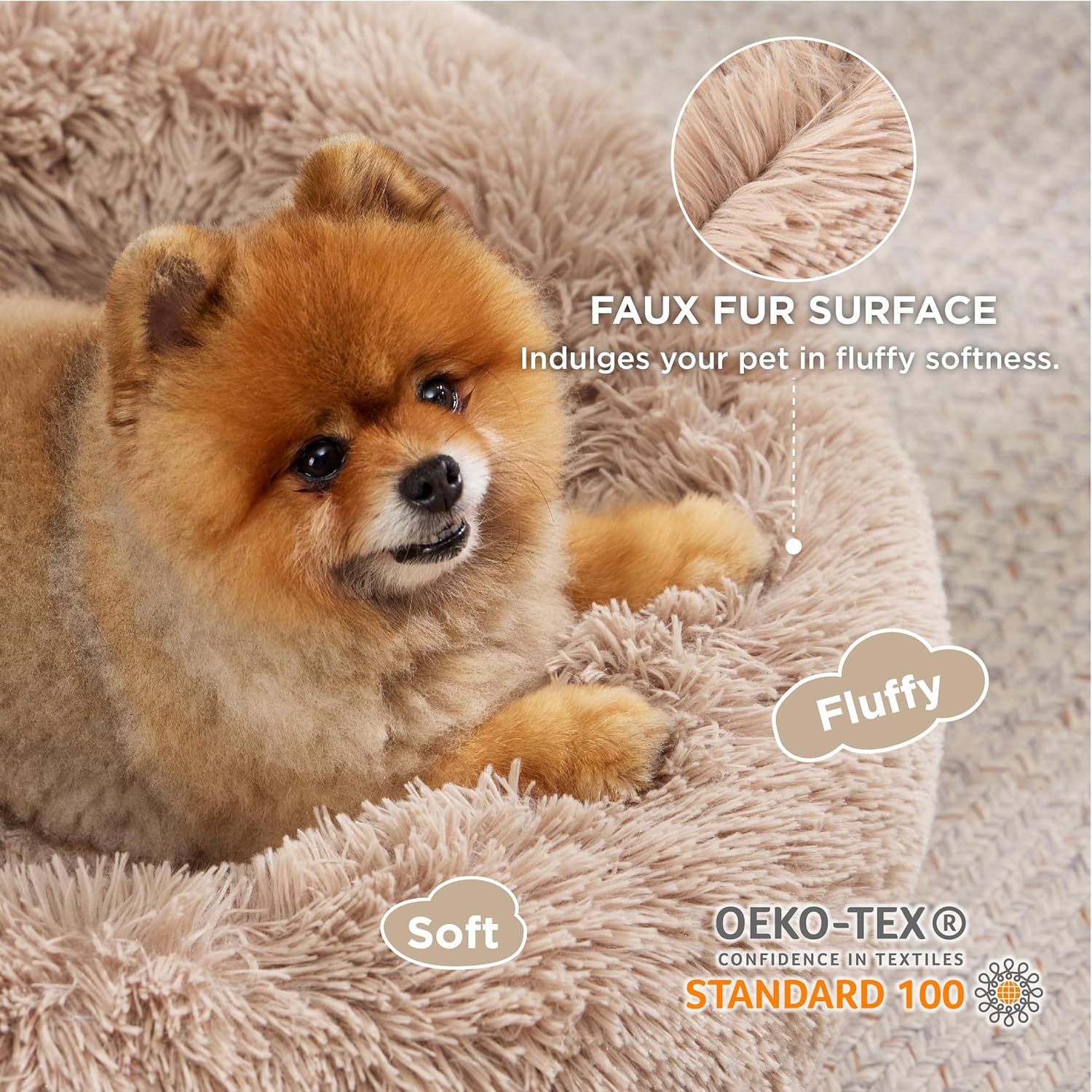 Indoor Solid Color Round Fluffy Plush Pet Bed