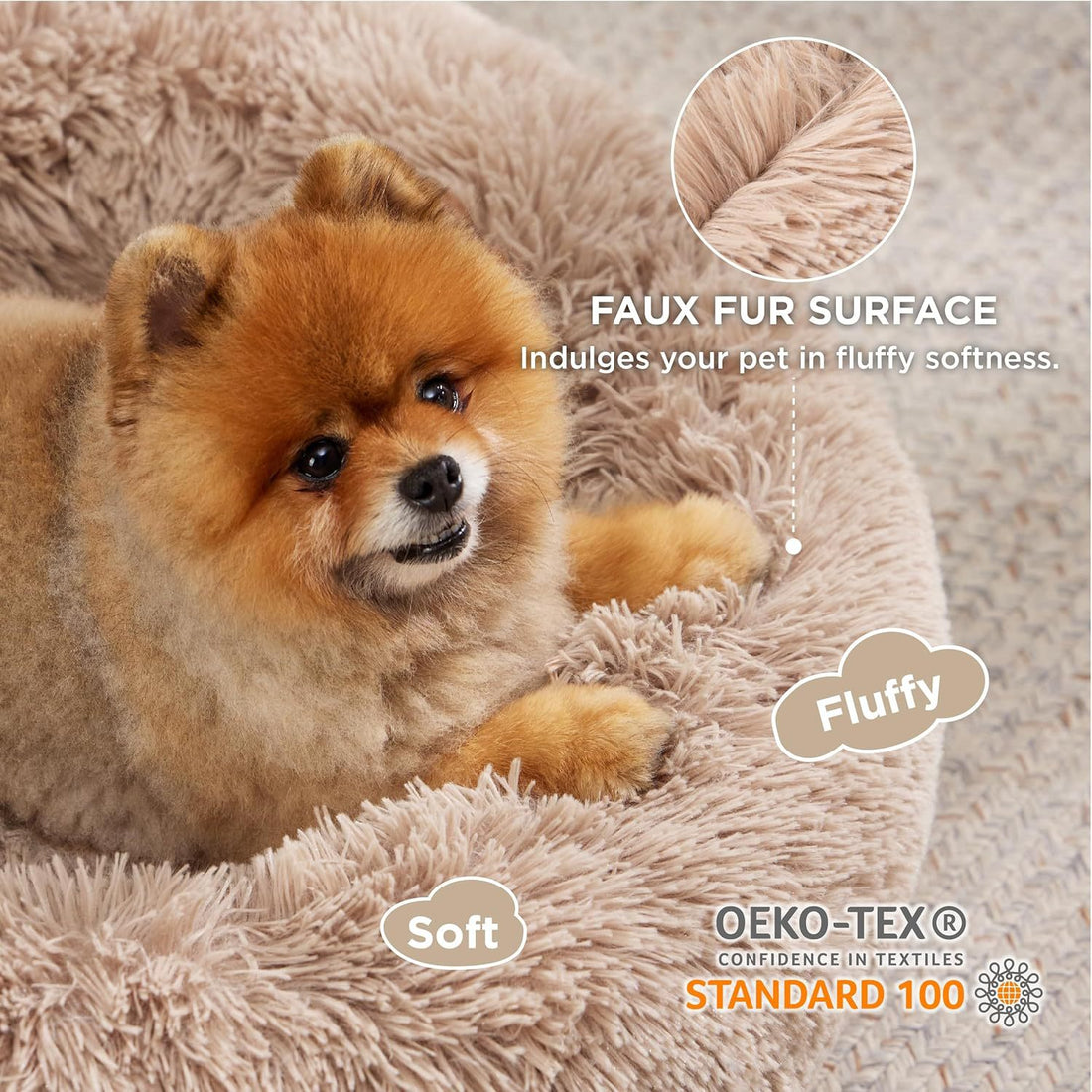 Indoor Solid Color Round Fluffy Plush Pet Bed