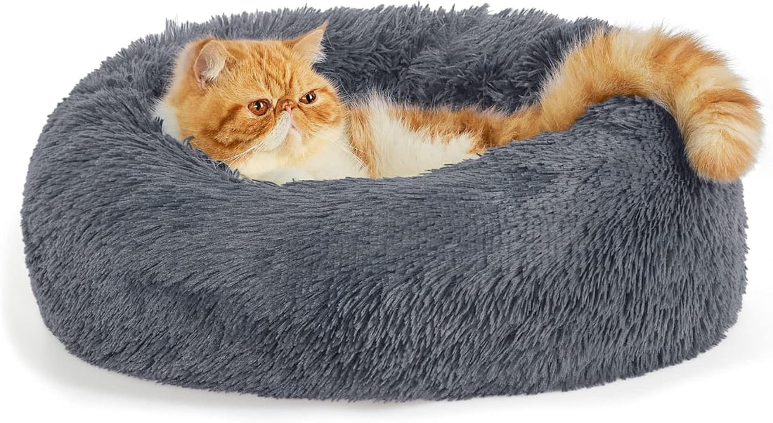 Indoor Solid Color Round Fluffy Plush Pet Bed