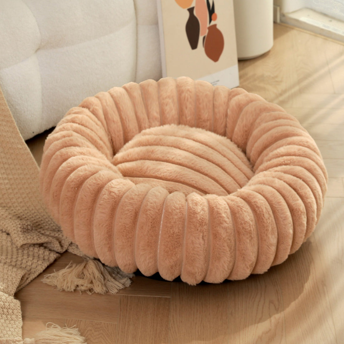 High Weight Pet Straight Rabbit Plush Round Bed