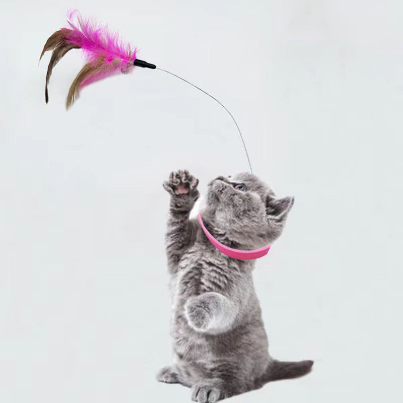 Cat Silicone Teasing Feather Collar Toy