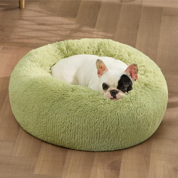 Indoor Solid Color Round Fluffy Plush Pet Bed