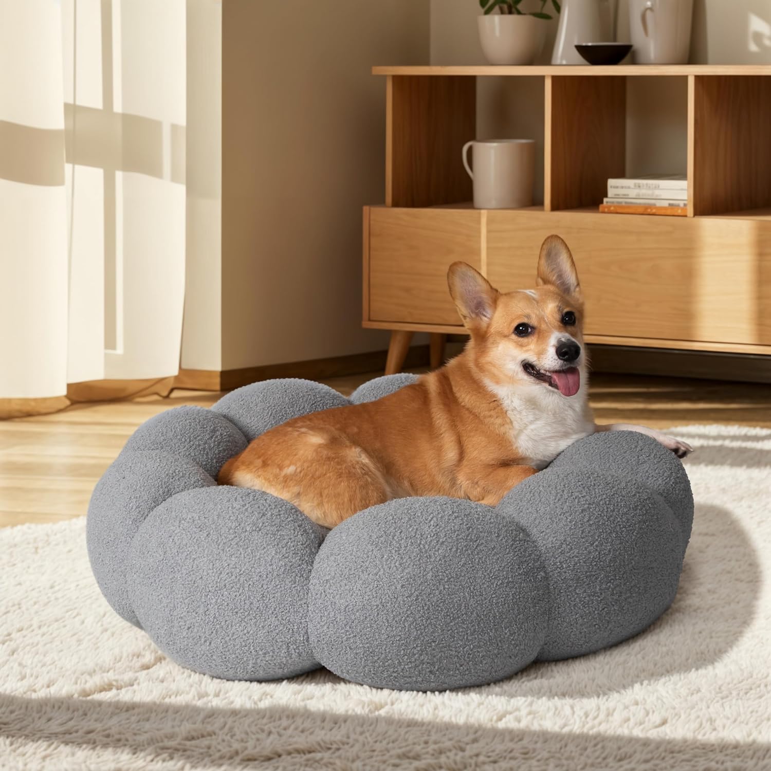 Calming Fluffy Flower Round Donut Pet Bed