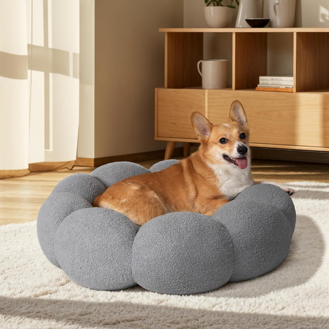 Calming Fluffy Flower Round Donut Pet Bed