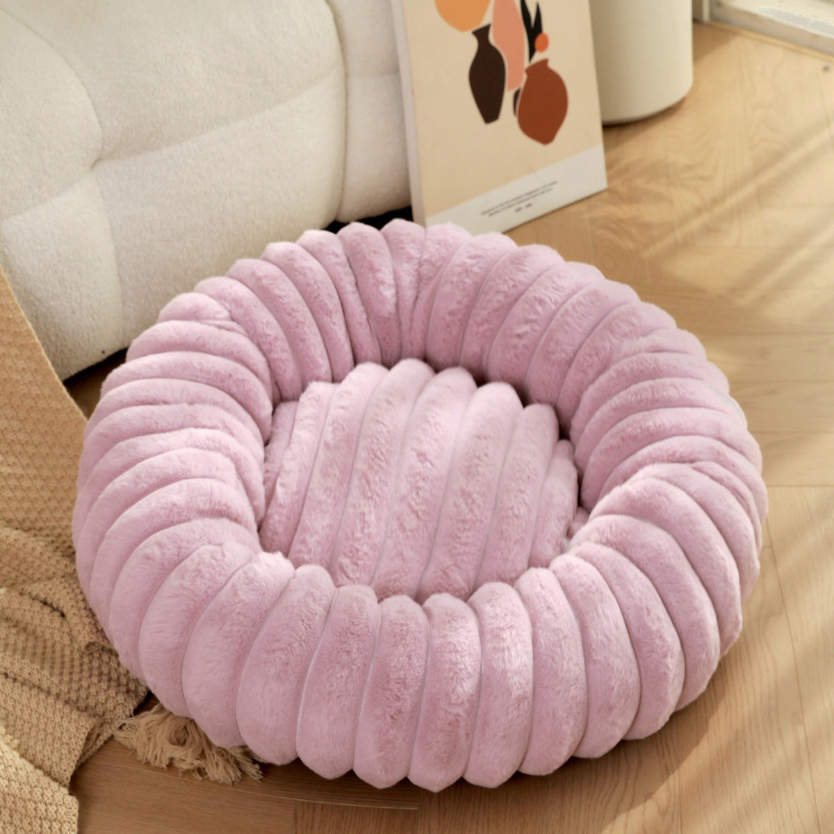 High Weight Pet Straight Rabbit Plush Round Bed