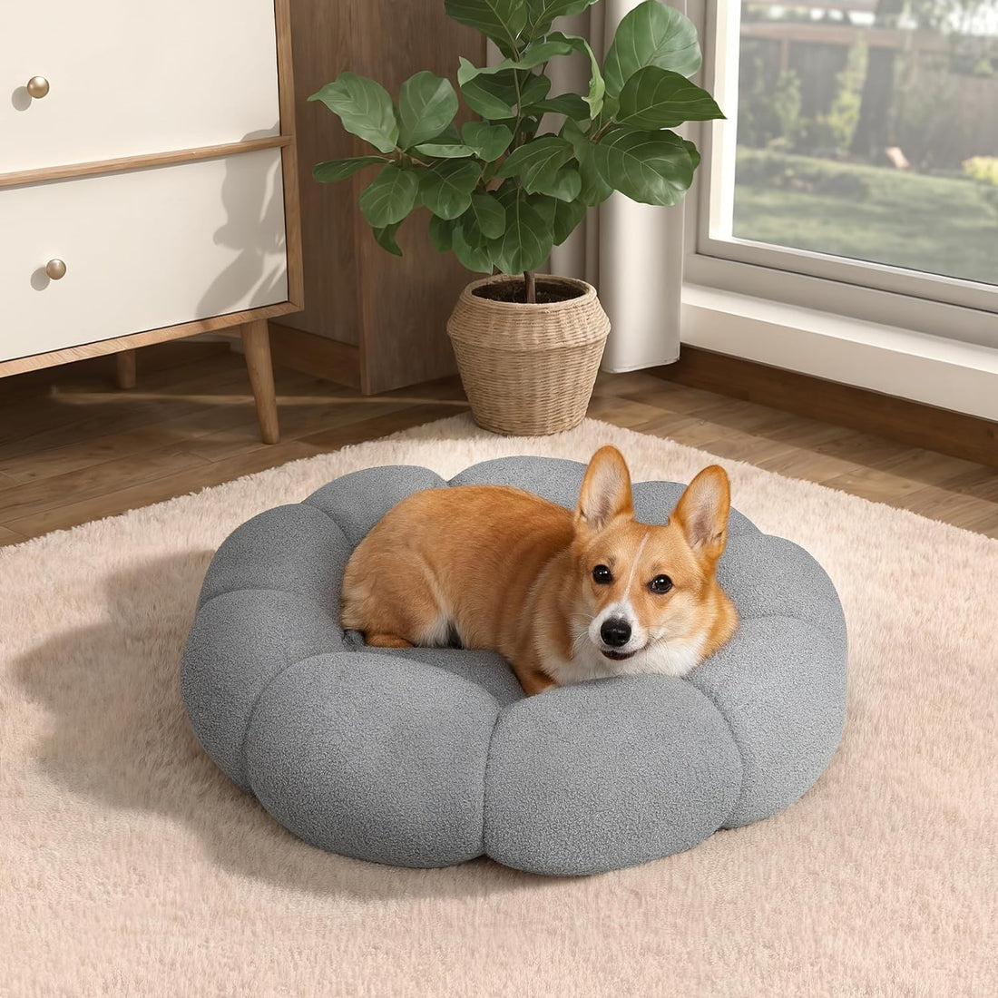 Calming Fluffy Flower Round Donut Pet Bed