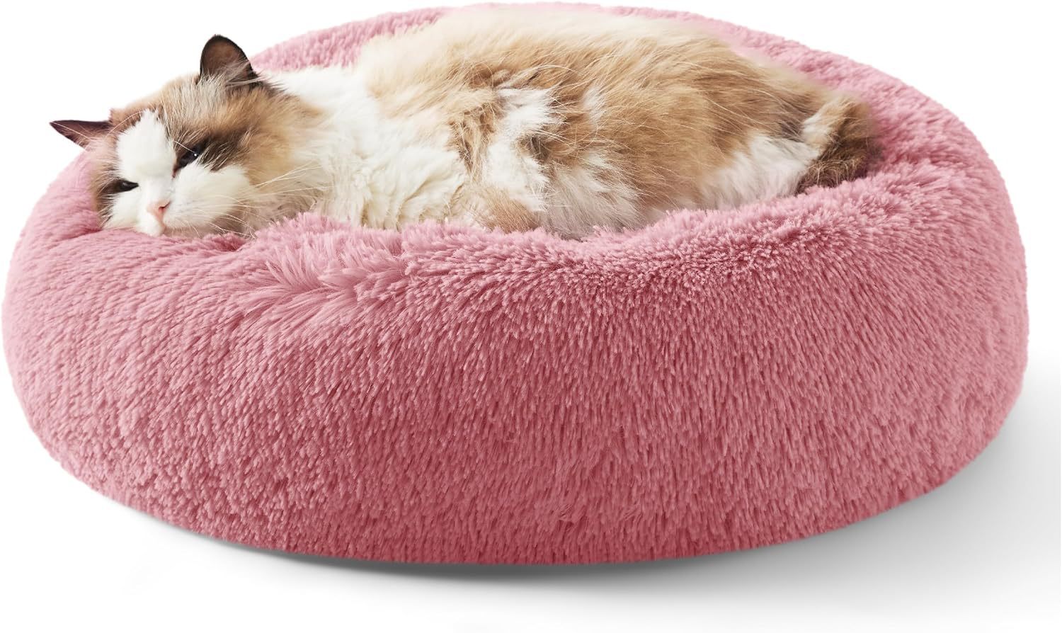 Indoor Solid Color Round Fluffy Plush Pet Bed