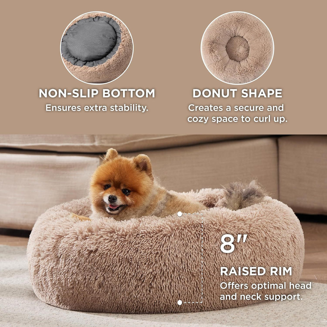 Indoor Solid Color Round Fluffy Plush Pet Bed