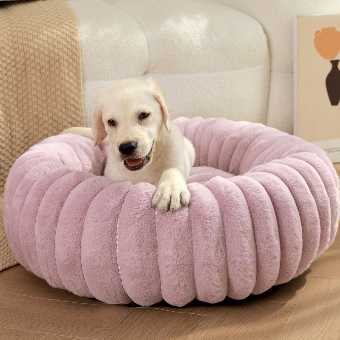 High Weight Pet Straight Rabbit Plush Round Bed