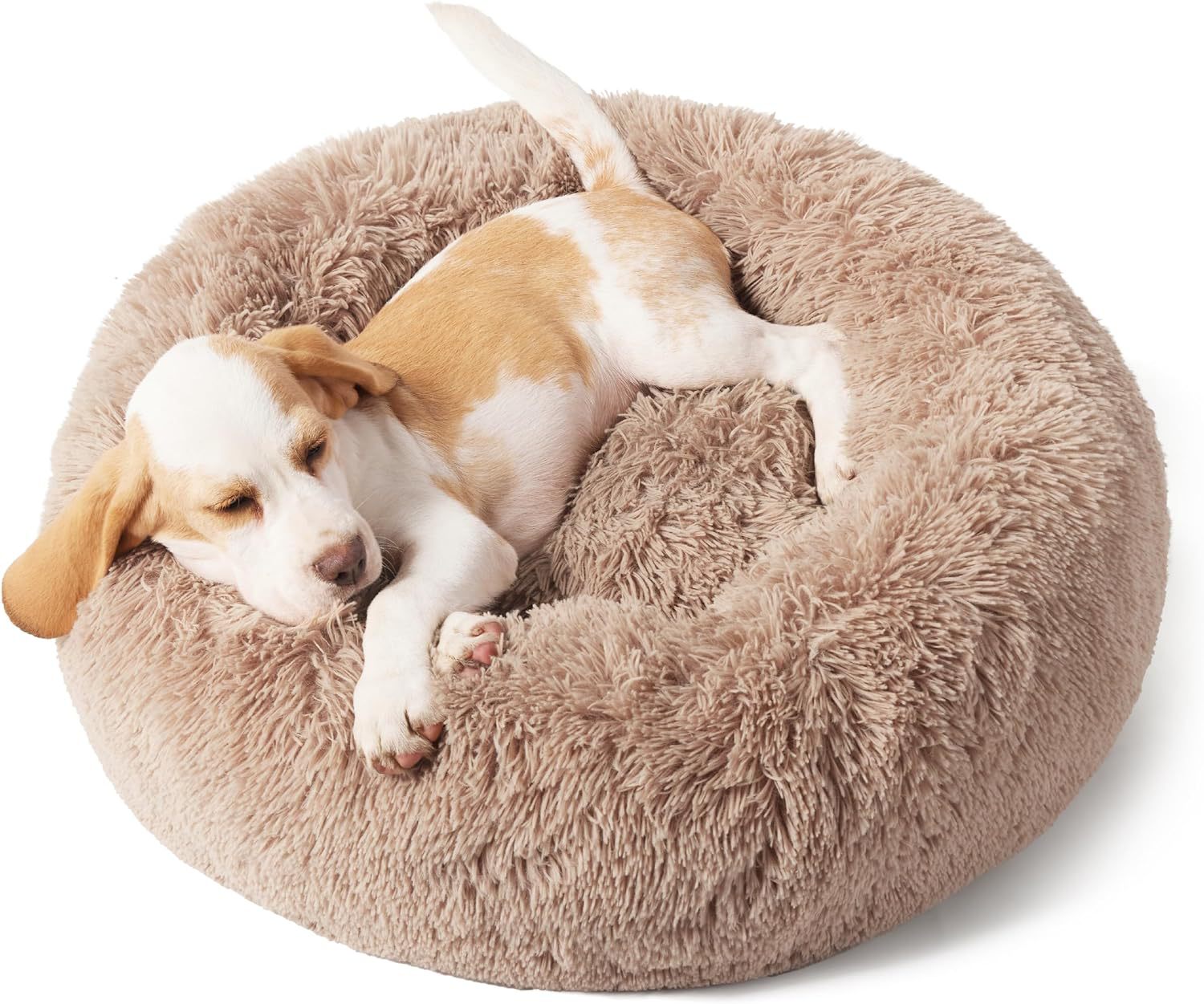 Indoor Solid Color Round Fluffy Plush Pet Bed