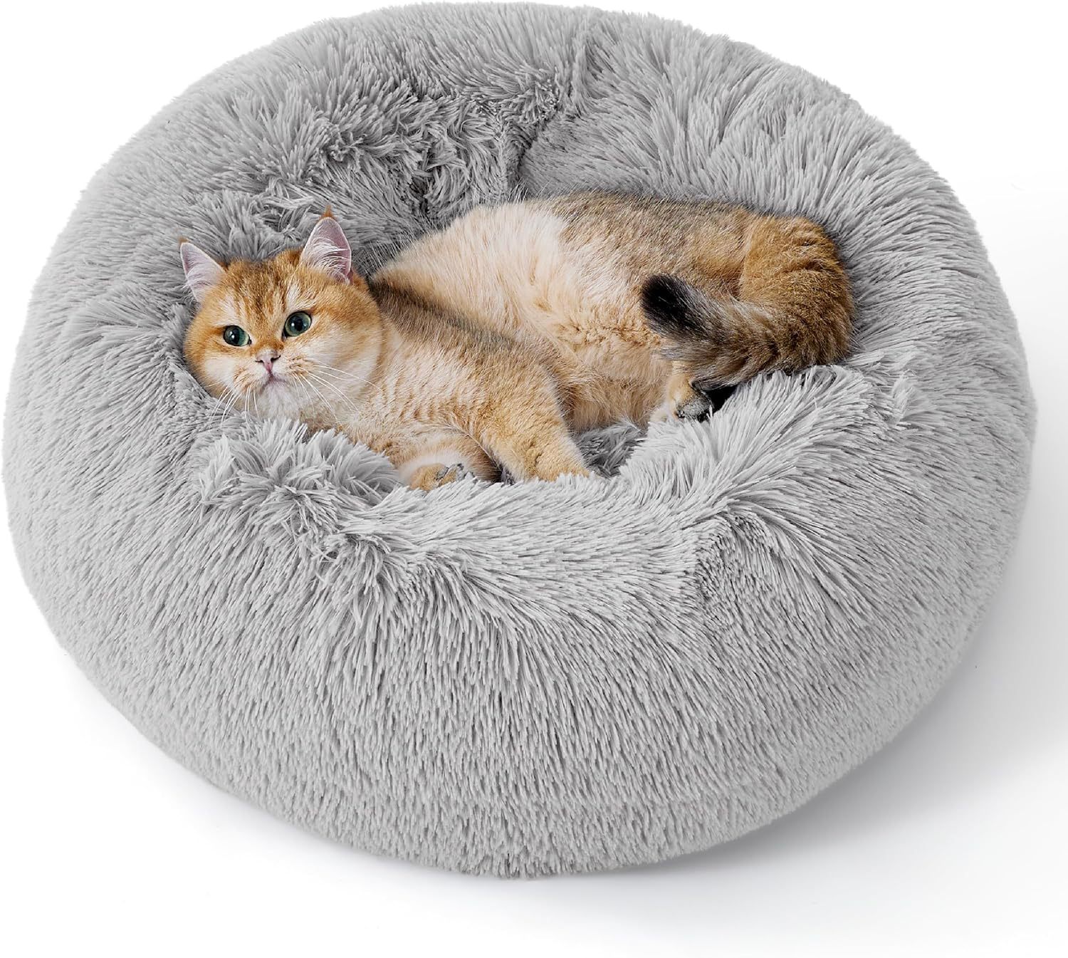Indoor Solid Color Round Fluffy Plush Pet Bed