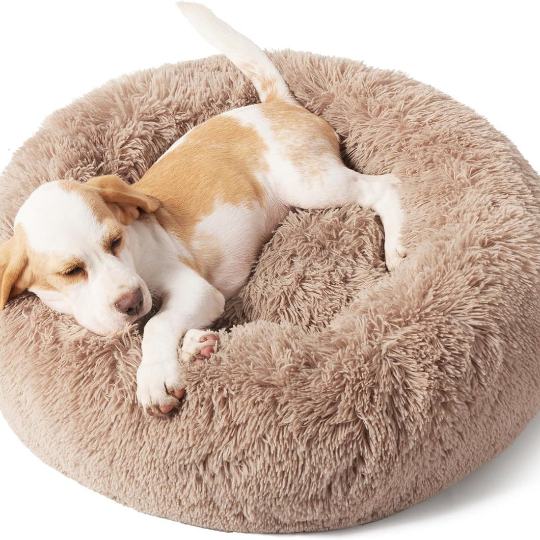 Indoor Solid Color Round Fluffy Plush Pet Bed